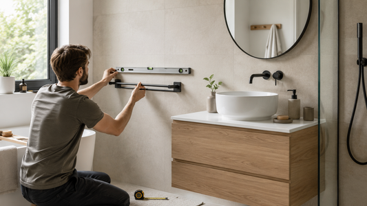 Illustration expliquant comment installer un porte-serviettes mural dans une salle de bain avec conseils sur l'emplacement, la hauteur de fixation et les différentes méthodes d'installation.