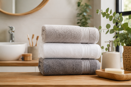 Infographie illustrant la fréquence idéale pour laver ses serviettes de bain, avec conseils sur le séchage, la température de lavage, les erreurs à éviter et les signes indiquant qu'une serviette doit être remplacée.