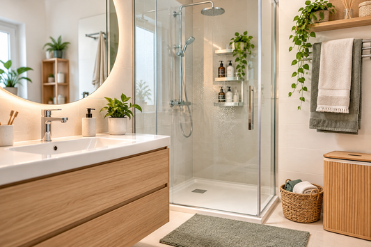 Infographie des astuces pour garder une salle de bain toujours propre : nettoyage du lavabo, entretien de la douche, ventilation, serviettes et rangements.
