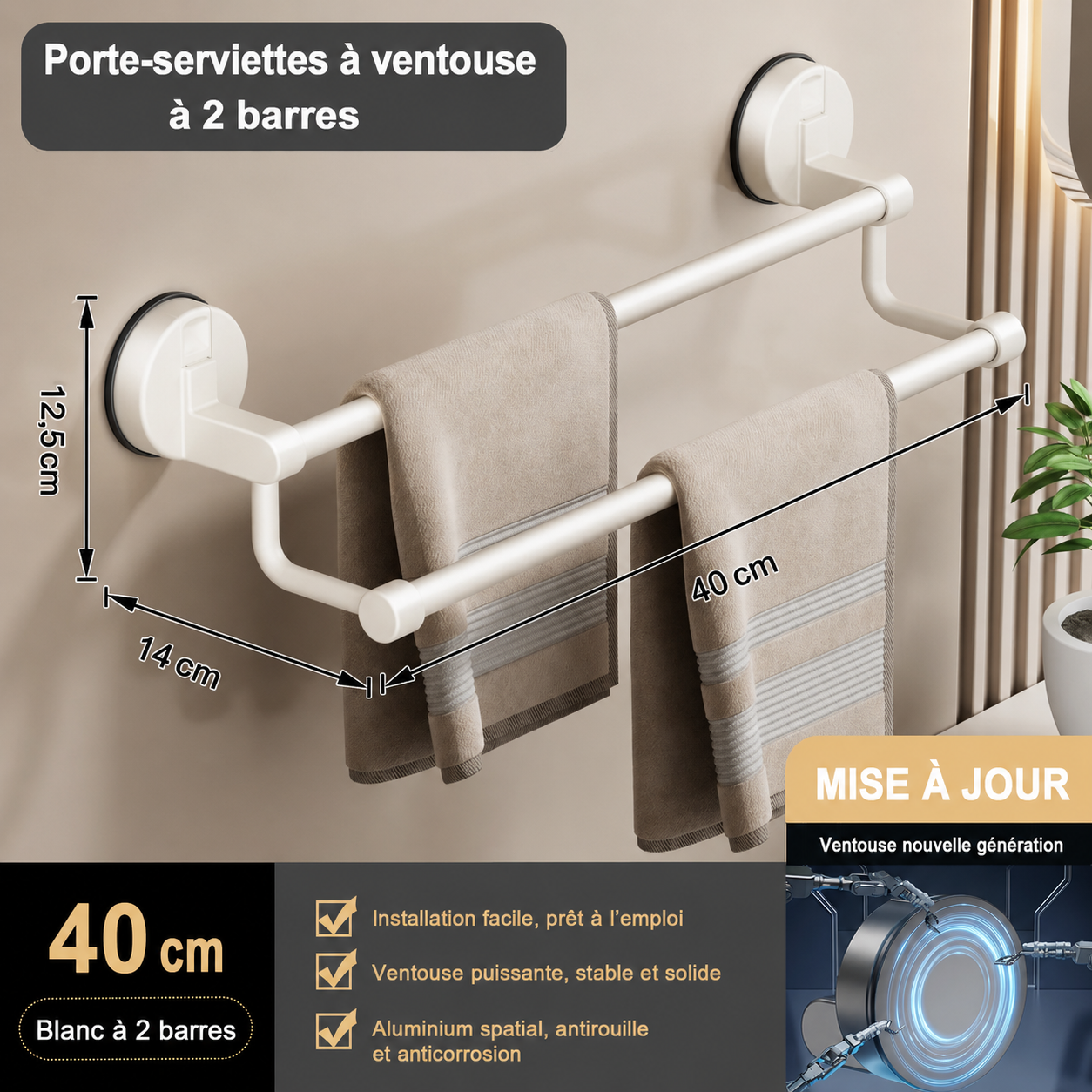 Porte-serviettes à Ventouse en Blanc