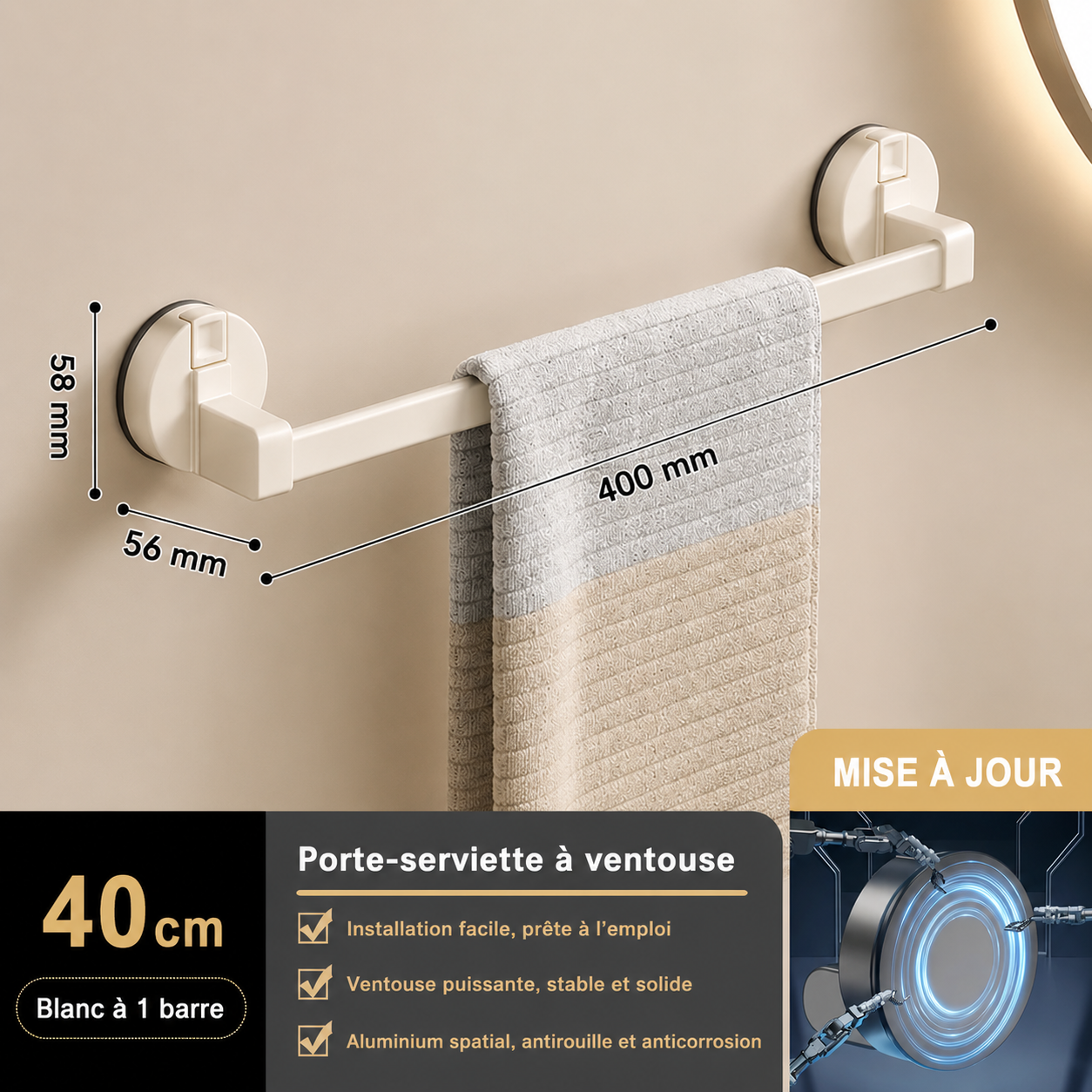 Porte-serviettes à Ventouse en Blanc