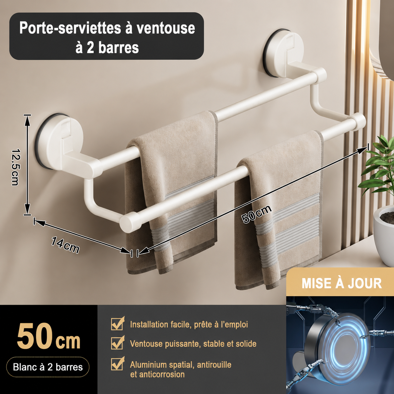 Porte-serviettes à Ventouse en Blanc