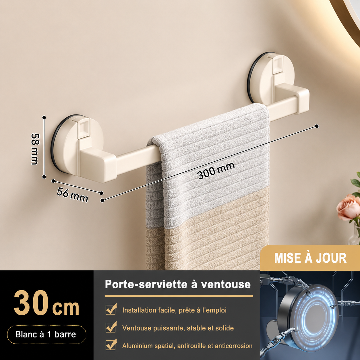 Porte-serviettes à Ventouse en Blanc