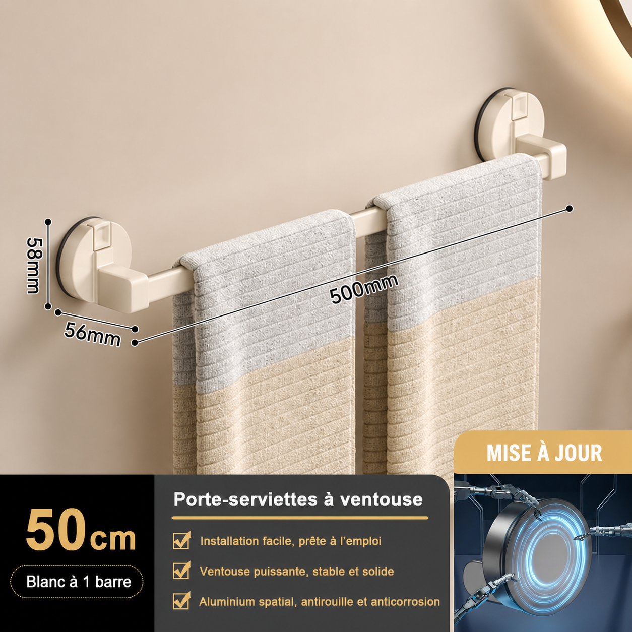 Porte-serviettes à Ventouse en Blanc
