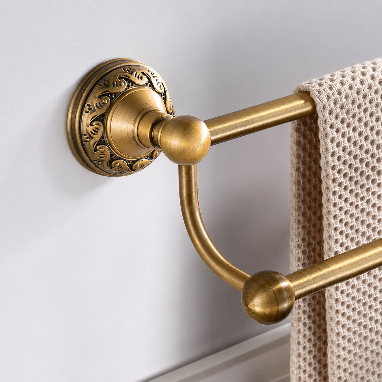 Porte-serviettes 2 Barres en Laiton Antique