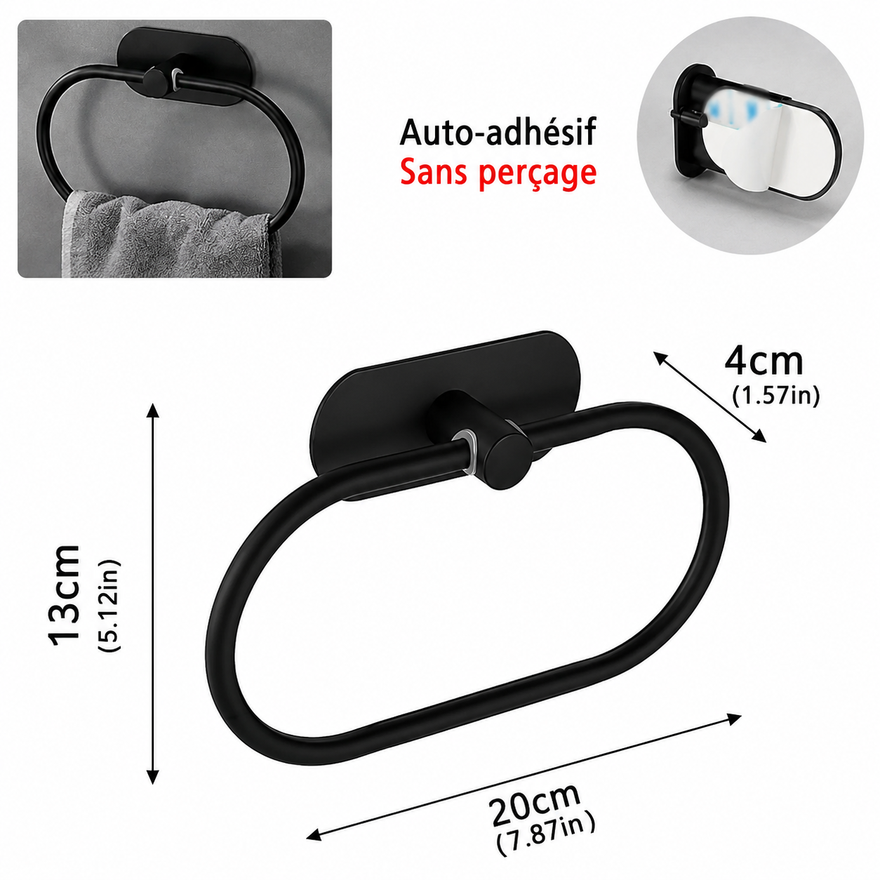 Porte-Serviettes Noir Anneau Rotatif