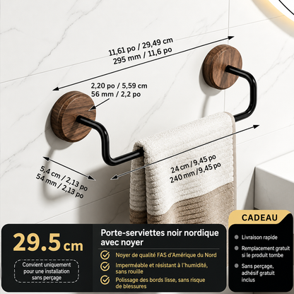Porte-Serviettes en Bois de Noyer et Acier Carbone Taille S