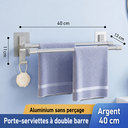 Porte-serviettes 2 barres Auto-Adhésif 40cm en Argent