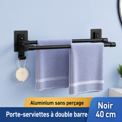 Porte-serviettes 2 barres Auto-Adhésif 40cm en Noir
