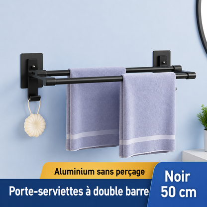 Porte-serviettes 2 barres Auto-Adhésif 50cm en Noir