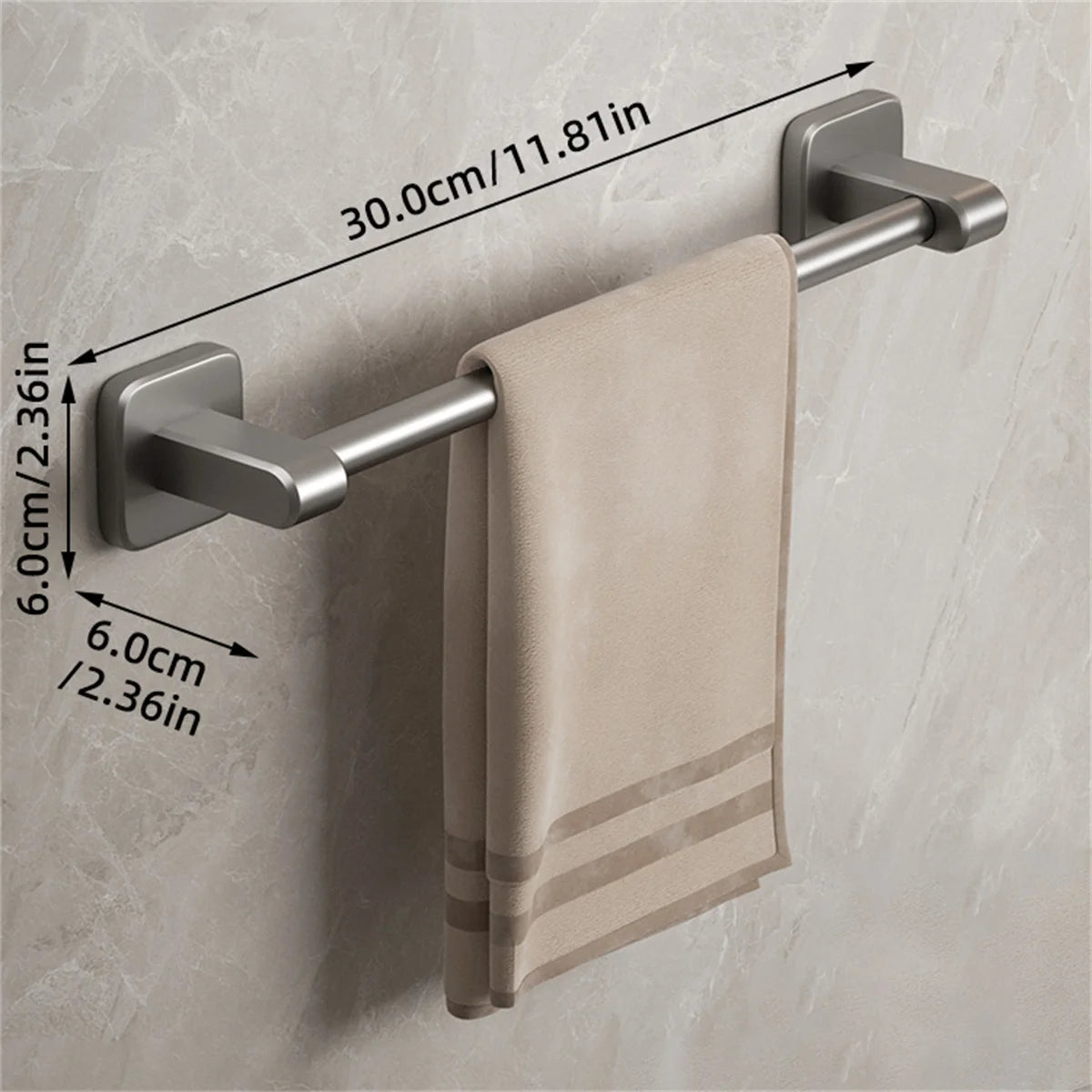 Porte-serviettes Auto-Adhésif en Gris 30 cm avec 1 Barre