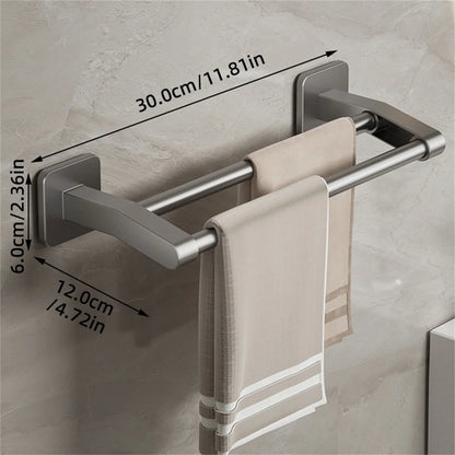 Porte-serviettes Auto-Adhésif en Gris 30 cm avec 2 Barres