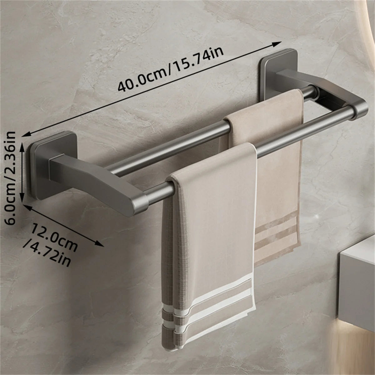Porte-serviettes Auto-Adhésif en Gris 40 cm avec 2 Barres