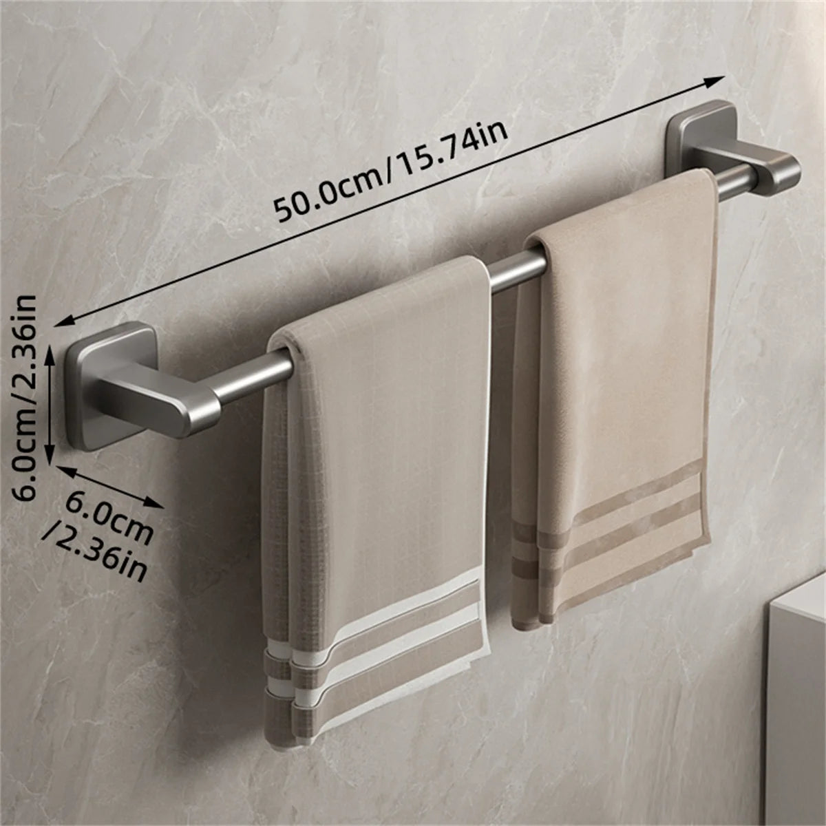Porte-serviettes Auto-Adhésif en Gris 50 cm avec 1 Barre