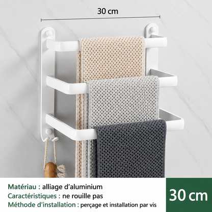 Porte-serviettes en Blanc avec Rangement 3 barres 30cm