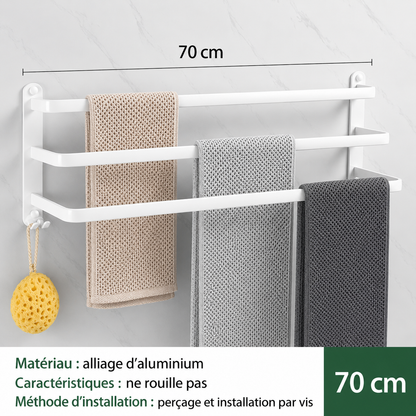 Porte-serviettes en Blanc avec Rangement 3 barres 70cm
