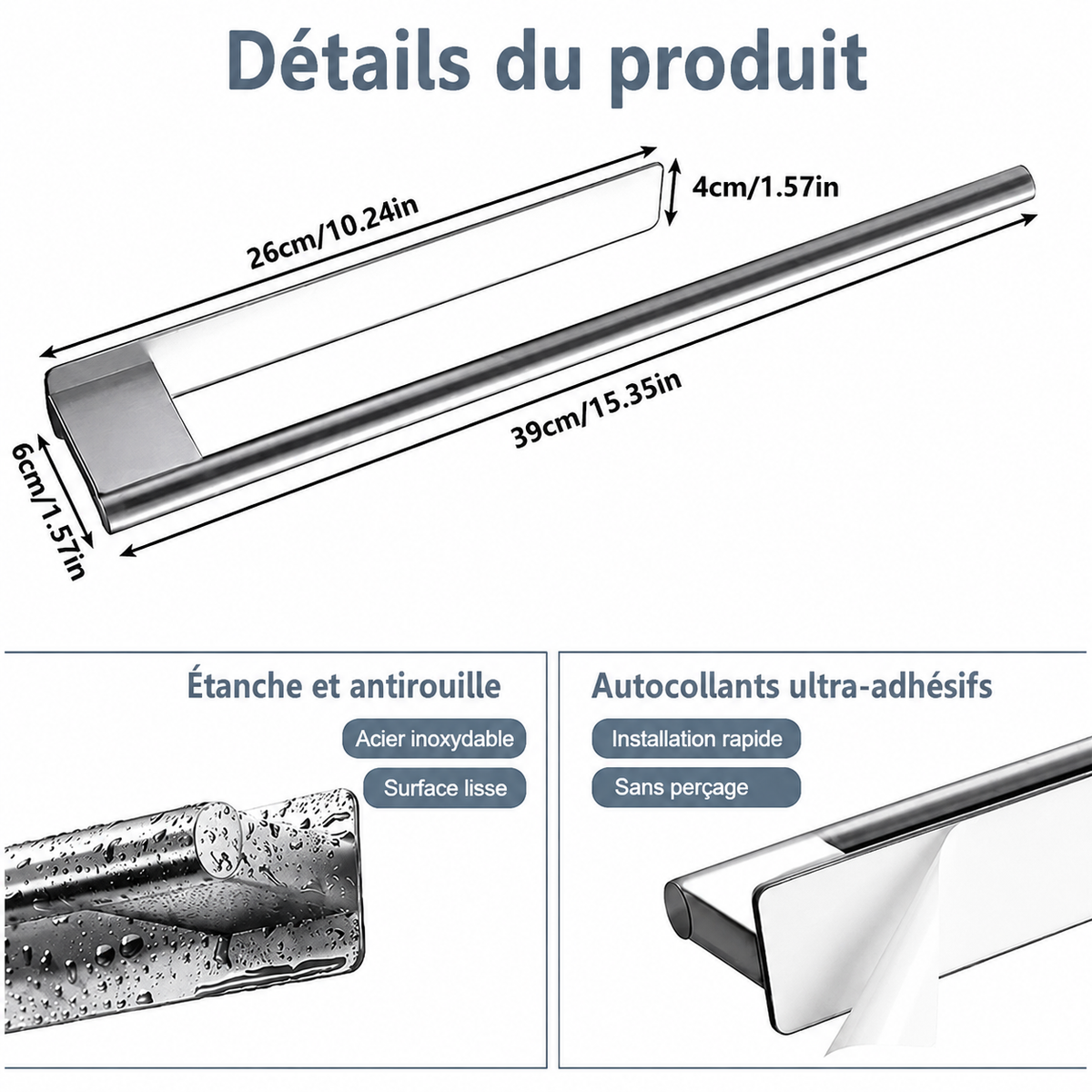 Porte-serviettes Brossé en Acier Inoxydable Argenté avec 1 Barre