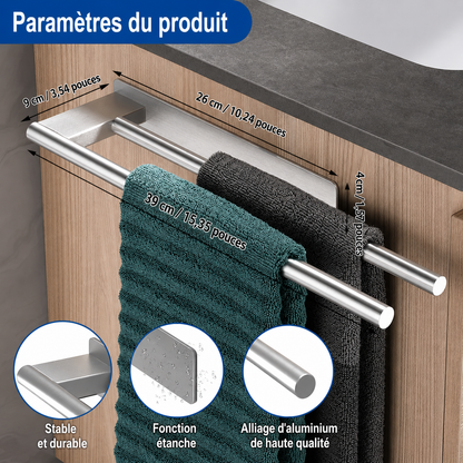 Porte-serviettes Brossé en Acier Inoxydable en Argenté avec 2 Barres