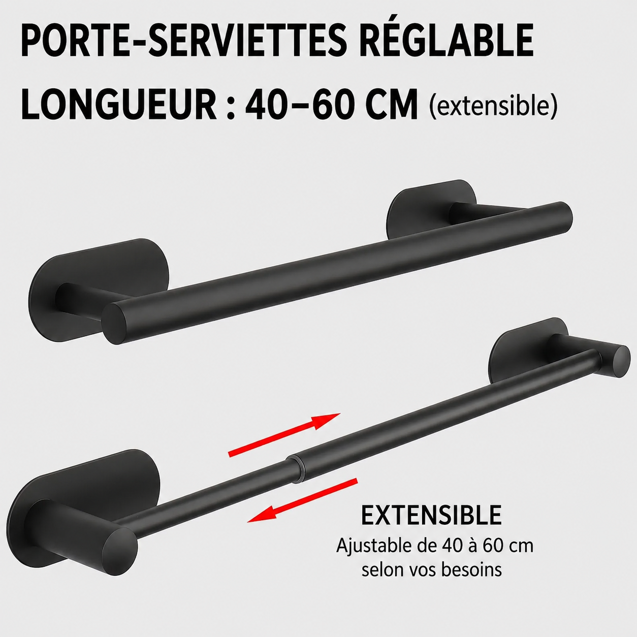 Porte-serviettes Coulissant Antirouille Noir