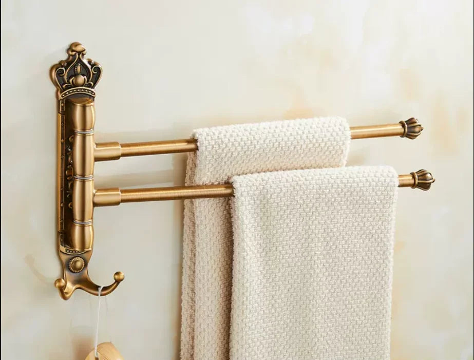 Porte-serviettes Doré Pivotant avec 2 Barres
