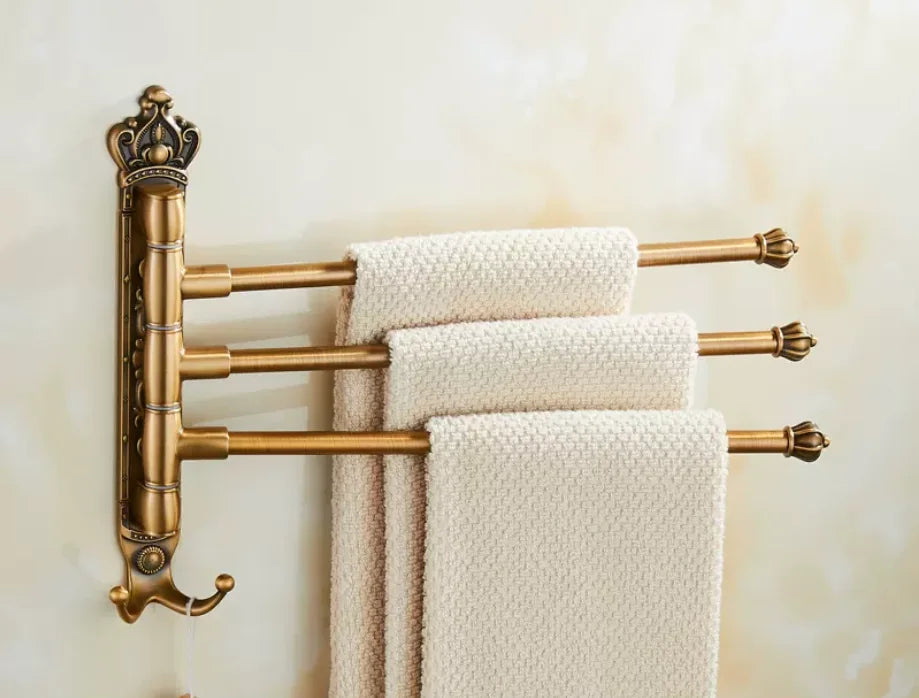 Porte-serviettes Doré Pivotant avec 3 Barres