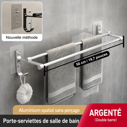 Porte-serviettes Double Barres 50cm Argenté