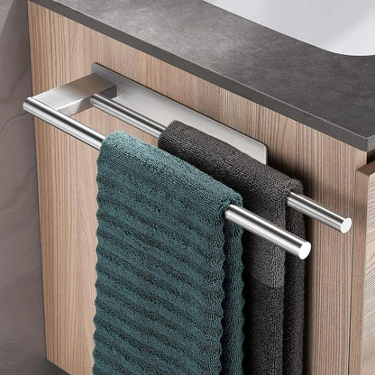 Porte-serviettes Double Barres Adhésif en Argent