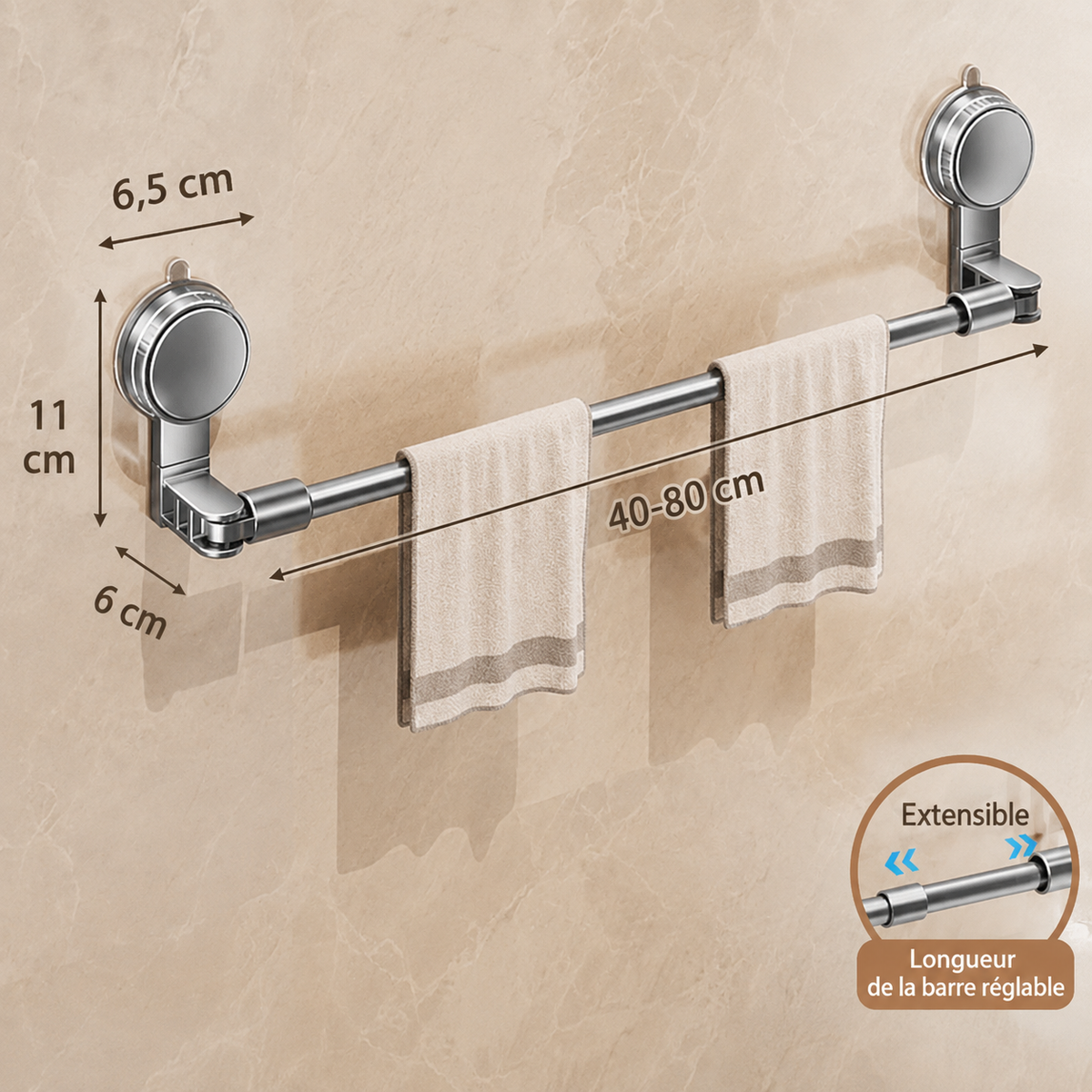 Porte-serviettes Extensible en Gris 40-80 cm