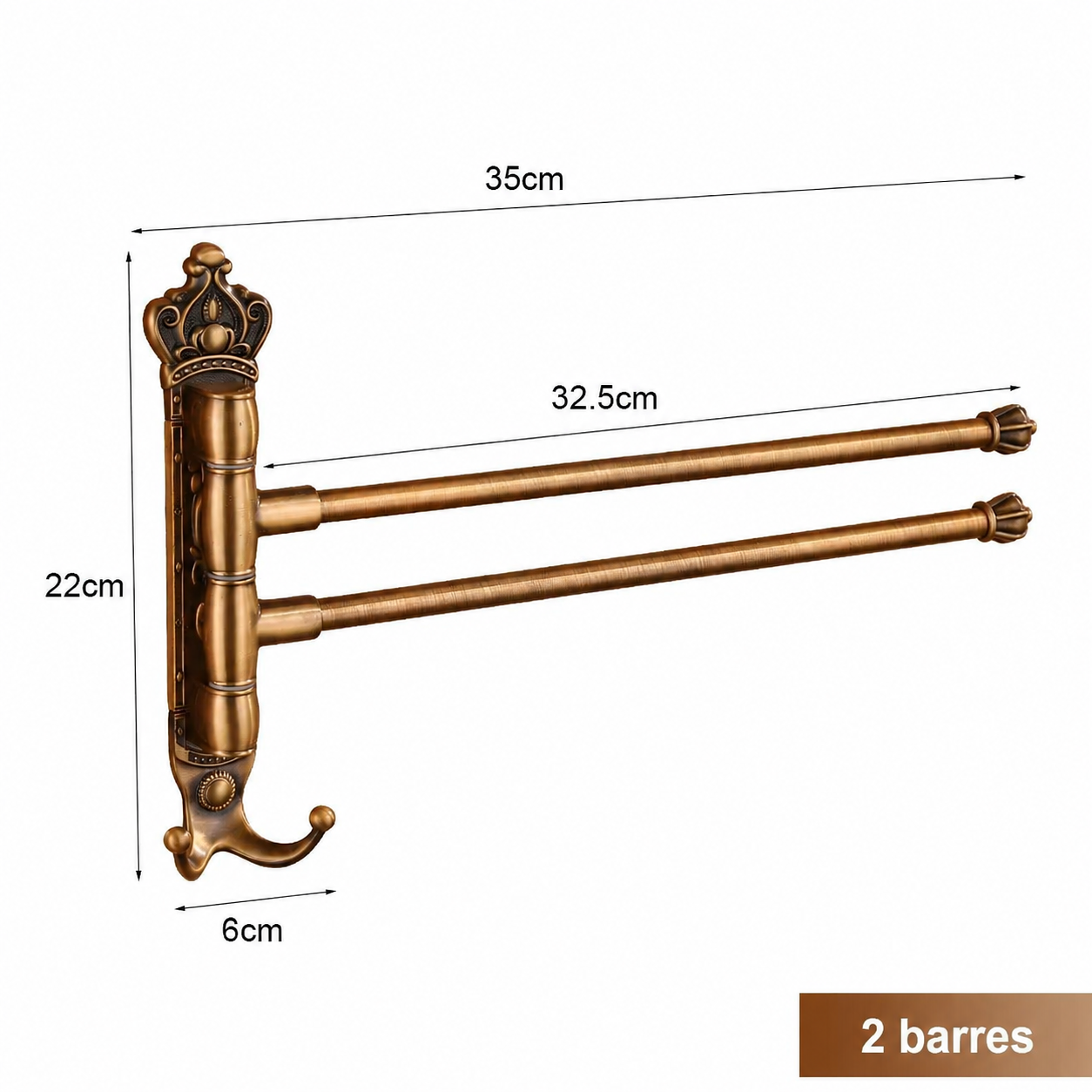 Porte-serviettes Mural Pivotant avec 2 Barres