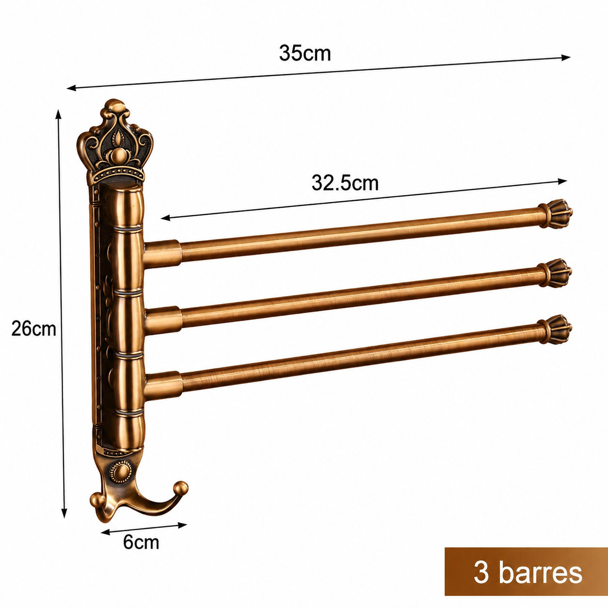 Porte-serviettes Mural Pivotant avec 3 barres