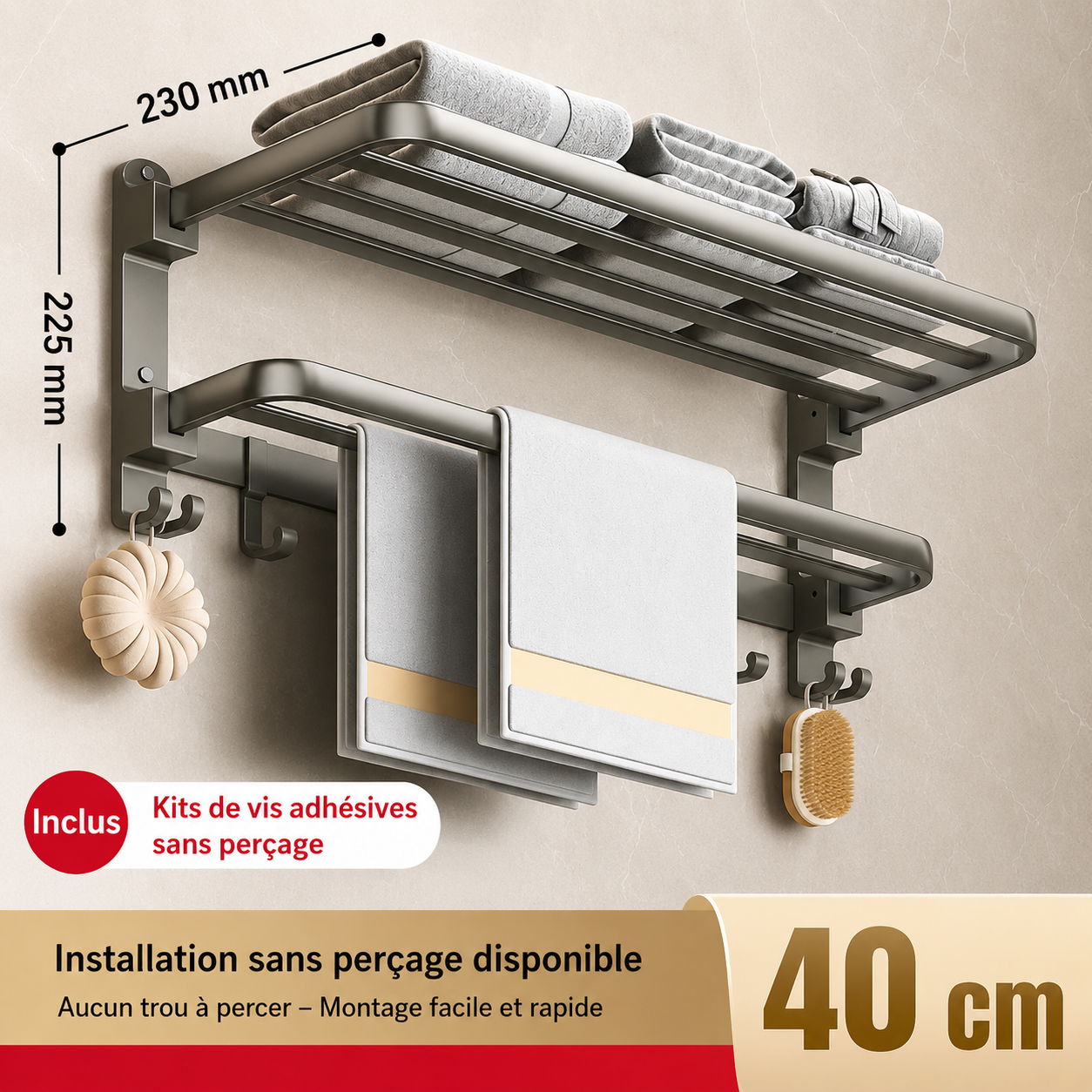 Porte-serviettes Mural Pliable 40cm