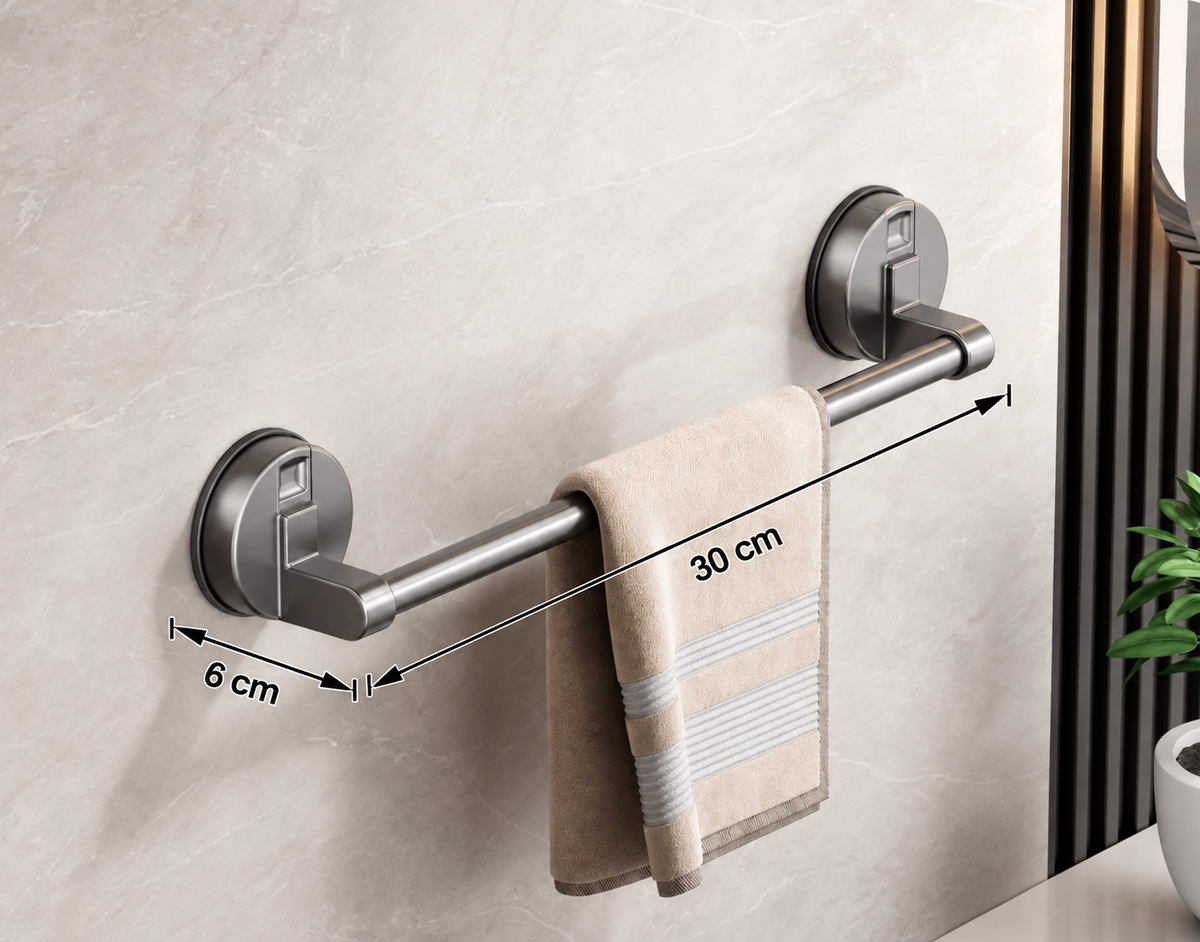 Porte-serviettes Mural à Ventouse 30cm avec 1 Barre en Gris