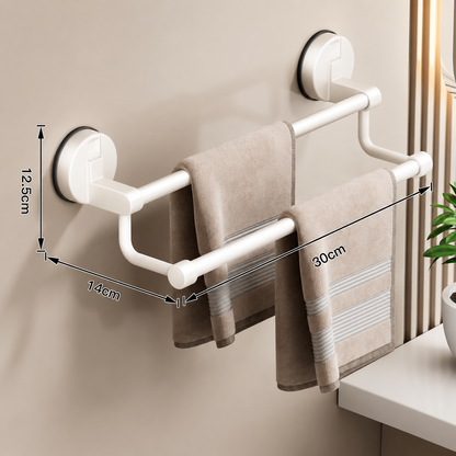 Porte-serviettes Mural à Ventouse 30cm avec 2 Barres en Blanc