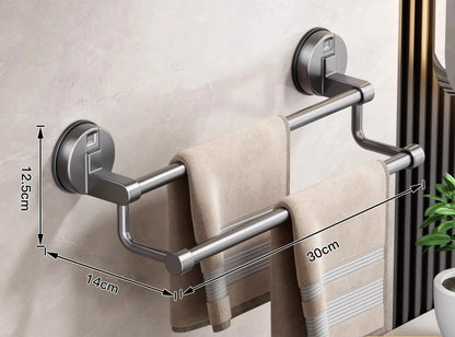 Porte-serviettes Mural à Ventouse 30cm avec 2 Barres en Gris