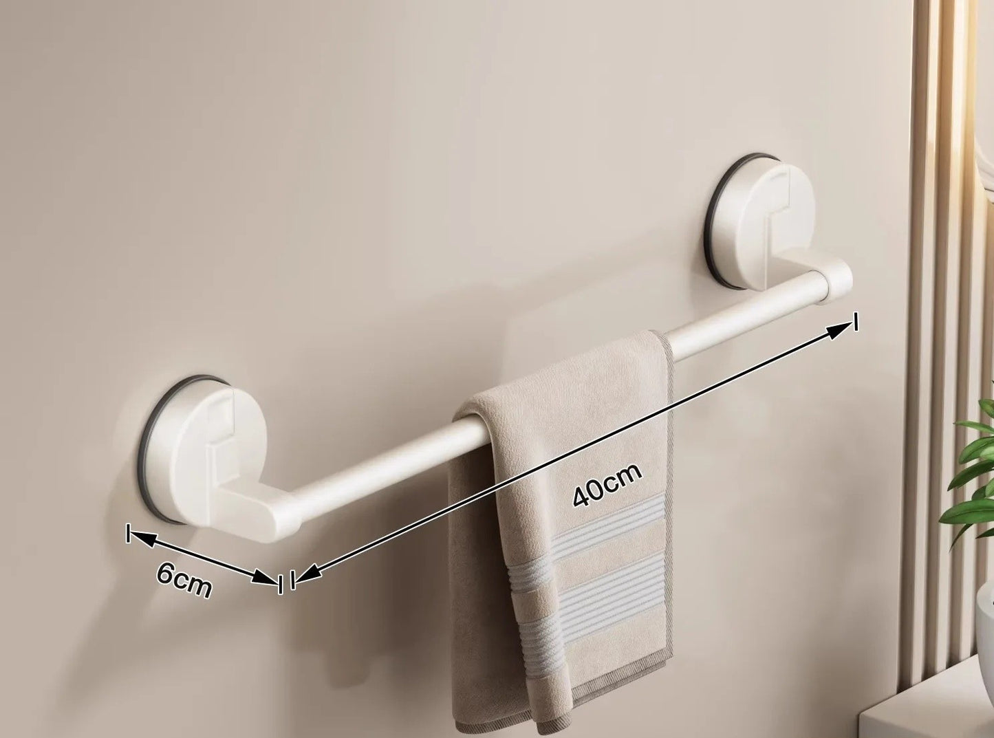 Porte-serviettes Mural à Ventouse 40cm avec 1 Barre en Blanc