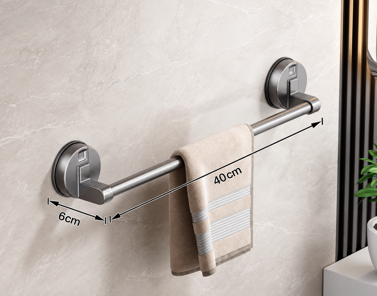 Porte-serviettes Mural à Ventouse 40cm avec 1 Barre en Gris