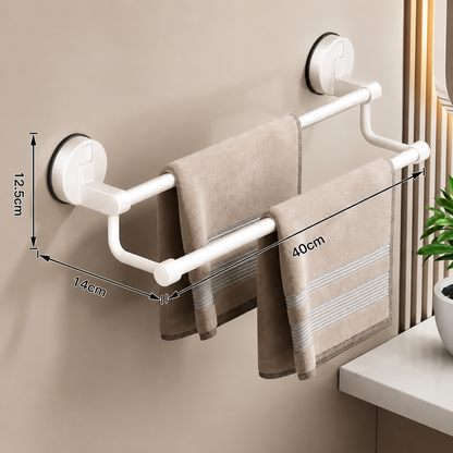 Porte-serviettes Mural à Ventouse 40cm avec 2 Barres en Blanc