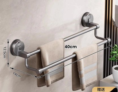 Porte-serviettes Mural à Ventouse 40cm avec 2 Barres en Gris