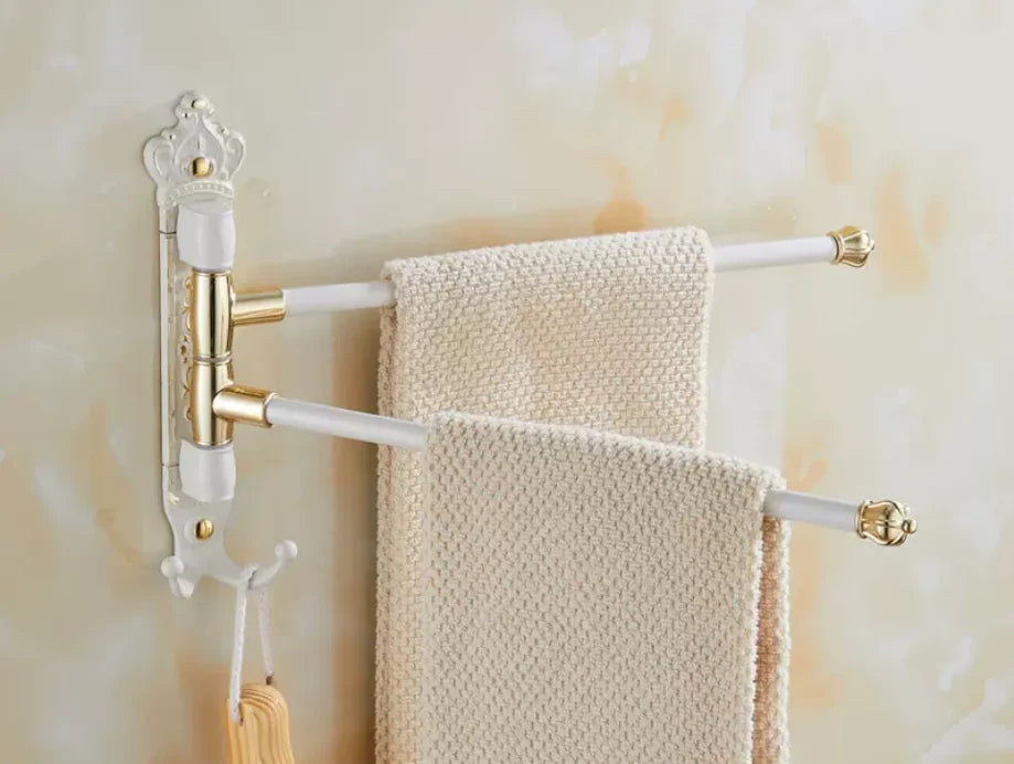 Porte-serviettes Pivotant en Blanc avec 2 Barres