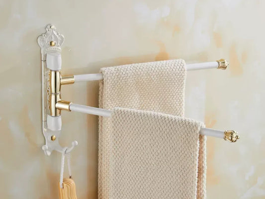 Porte-serviettes Pivotant en Blanc avec 2 Barres