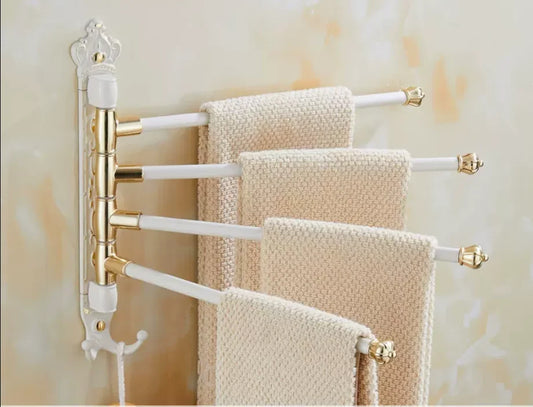 Porte-serviettes Pivotant en Blanc avec 4 Barres