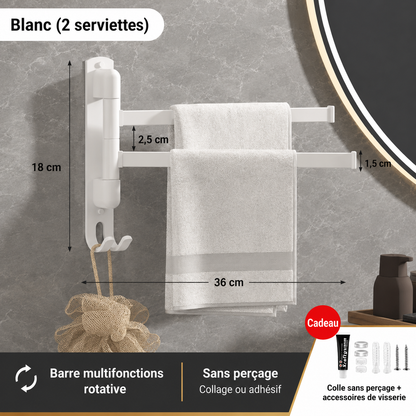 Porte-serviettes Rotatif Acier Inoxydable 2 barres en Blanc