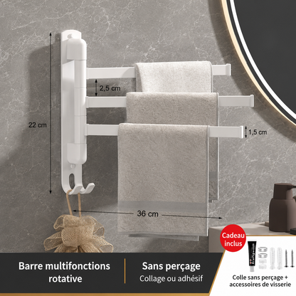 Porte-serviettes Rotatif Acier Inoxydable 3 barres en Blanc