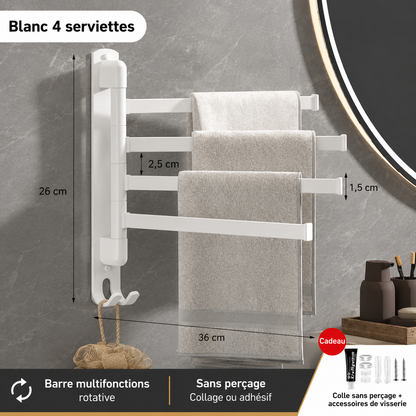 Porte-serviettes Rotatif Acier Inoxydable 4 barres en Blanc