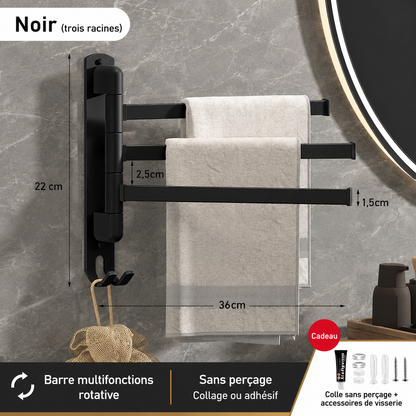 Porte-serviettes Rotatif Acier Inoxydable 3 barres en Noir