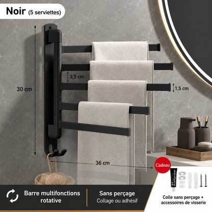 Porte-serviettes Rotatif Acier Inoxydable 5 barres en Noir