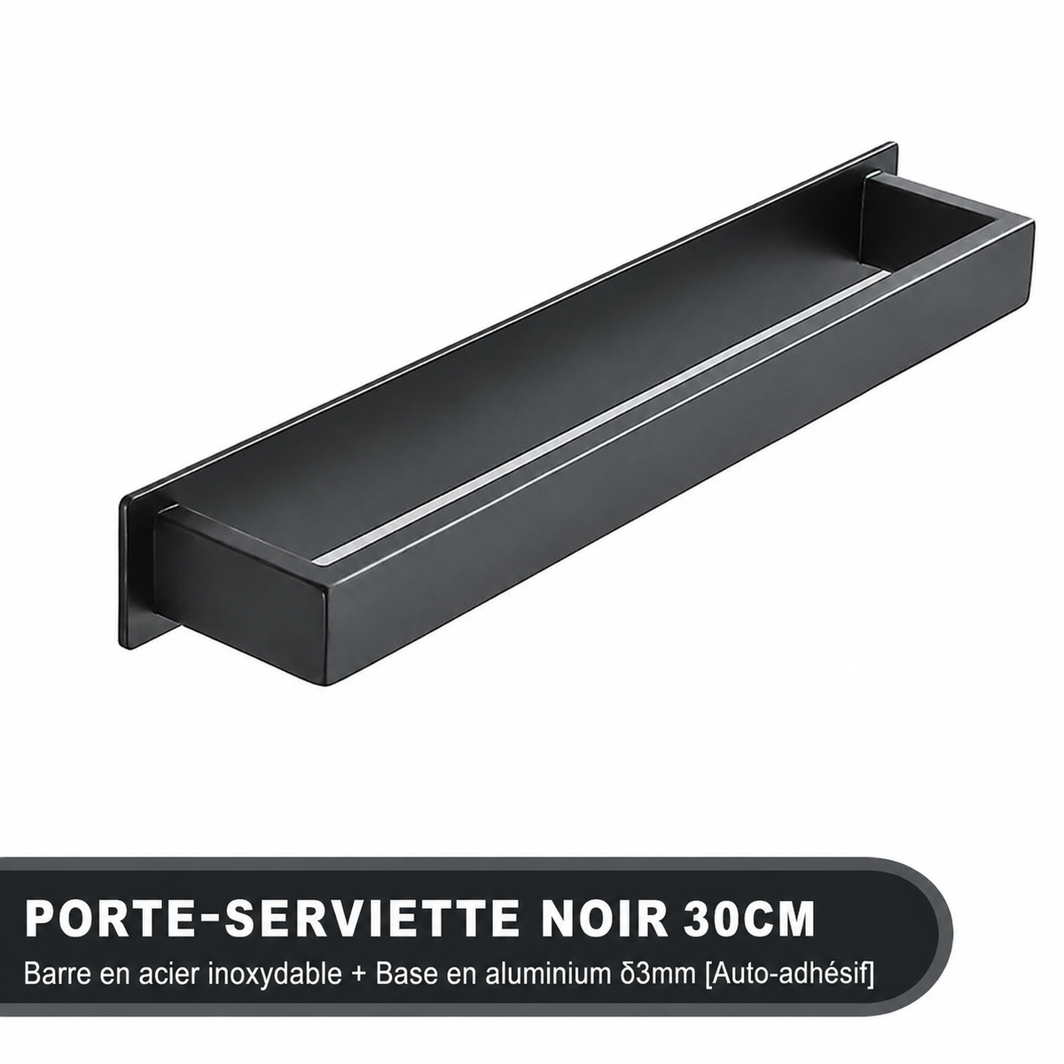 Porte-serviettes Sans Perçage Design 30 cm en Noir