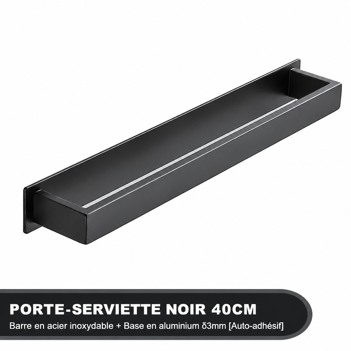 Porte-serviettes Sans Perçage Design 40 cm en Noir