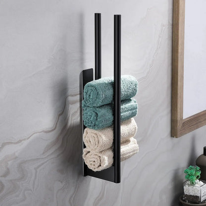 Porte-serviettes Sans Perçage Élégant avec 2 barres en Noir