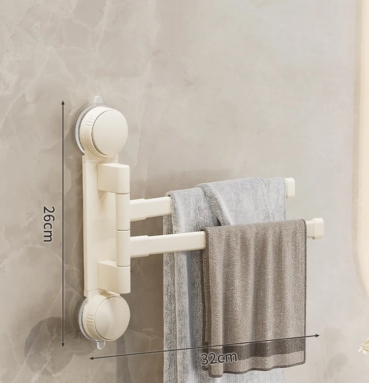 Porte-serviettes Sans Perçage Rotatif avec 2 Barres en Crème